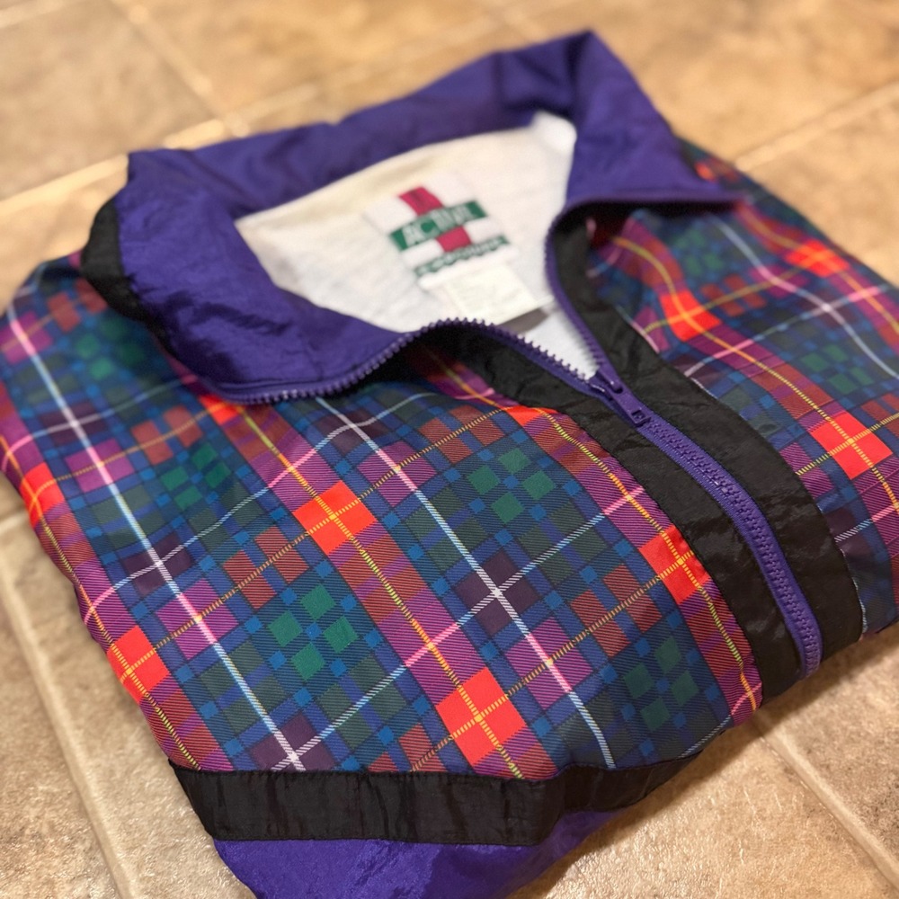 Active Exposure Vintage Purple Plaid Colorblock Windbreaker Jacket Womens 2X - Picture 7 of 16